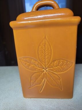 Vintage Lillian Vernon Leaf Motif Ceramic Canister – Burnt Orange